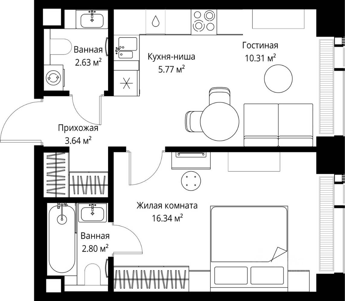 1-комн. квартира, 41,49 м², в ЖК Veer