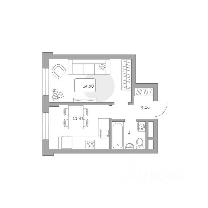 1-комн. квартира, 34,53 м², в Малоэтажный ЖК Живописный