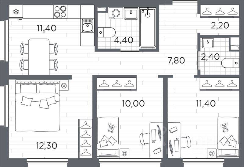 3-комн. квартира, 61,9 м², в ЖК Plus Пулковский