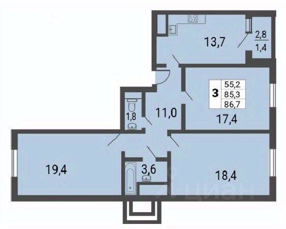 3-комн. квартира, 86,7 м², в ЖК Квартал Некрасовка