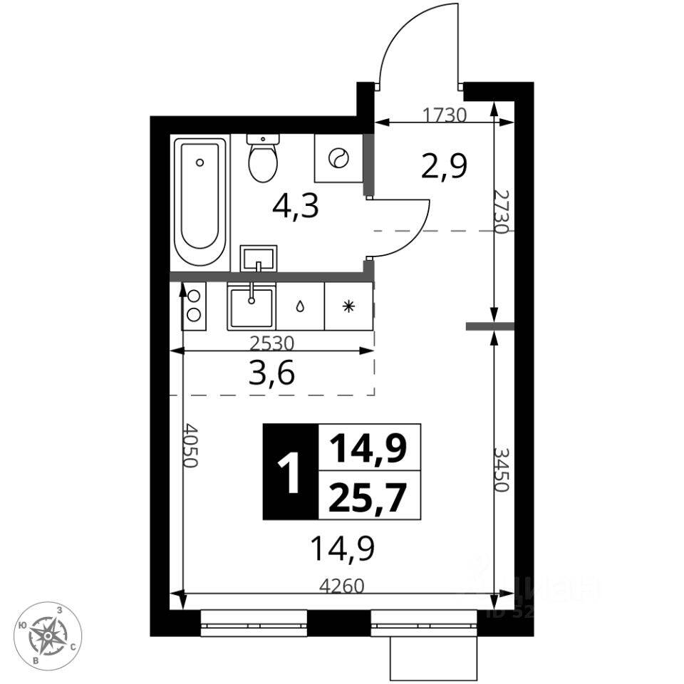 Квартира-студия, 25,7 м², в ЖК 1-й Ясеневский