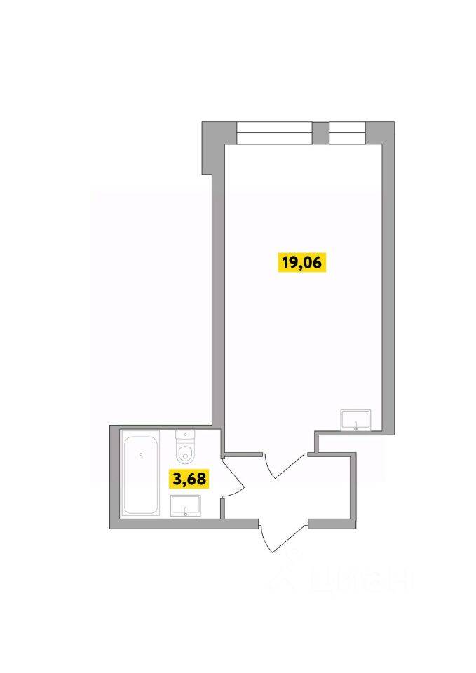 Планировка 1 комнатной квартиры, 26.74 м², в «Радость»