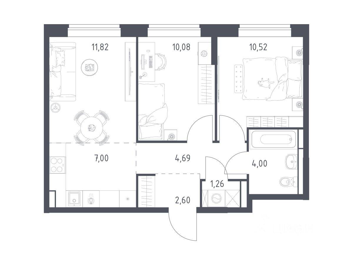 2-комн. квартира, 51,97 м², в ЖК Богдановский Лес