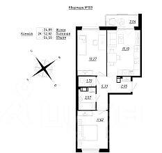 2-комн. квартира, 54,84 м², в Малоэтажный ЖК «Счастье 2.0»