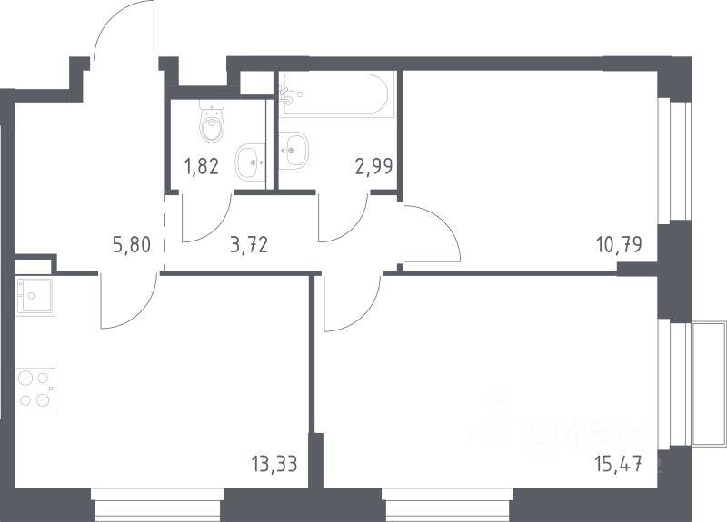 2-комн. квартира, 53,92 м², в ЖК Новое Внуково