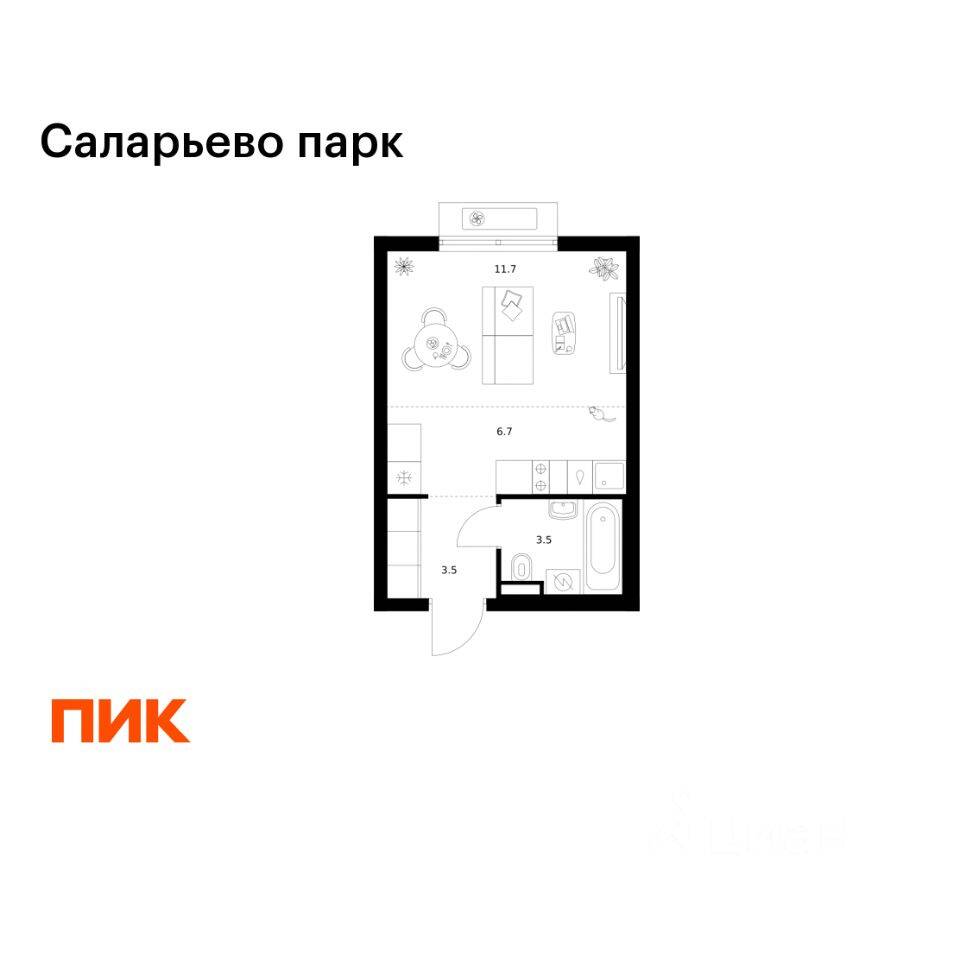 Квартира-студия, 25,4 м², в ЖК «Саларьево парк»