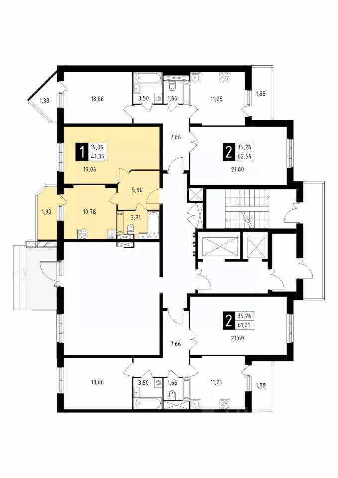 1-комн. квартира, 41,35 м², в ЖК Школьный (Климовск)