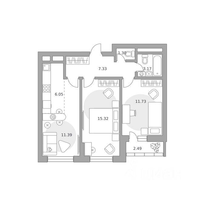 3-комн. квартира, 58,78 м², в ЖК Ильинойс