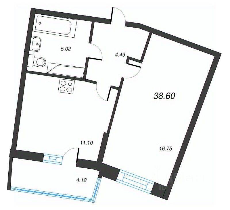 1-комн. квартира, 38,6 м², в ЖК Левитан