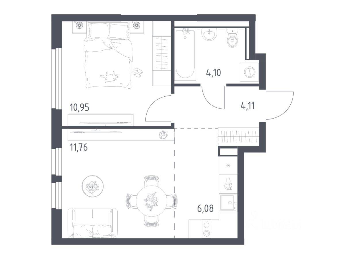 1-комн. квартира, 37 м², в ЖК «Пригород Лесное»