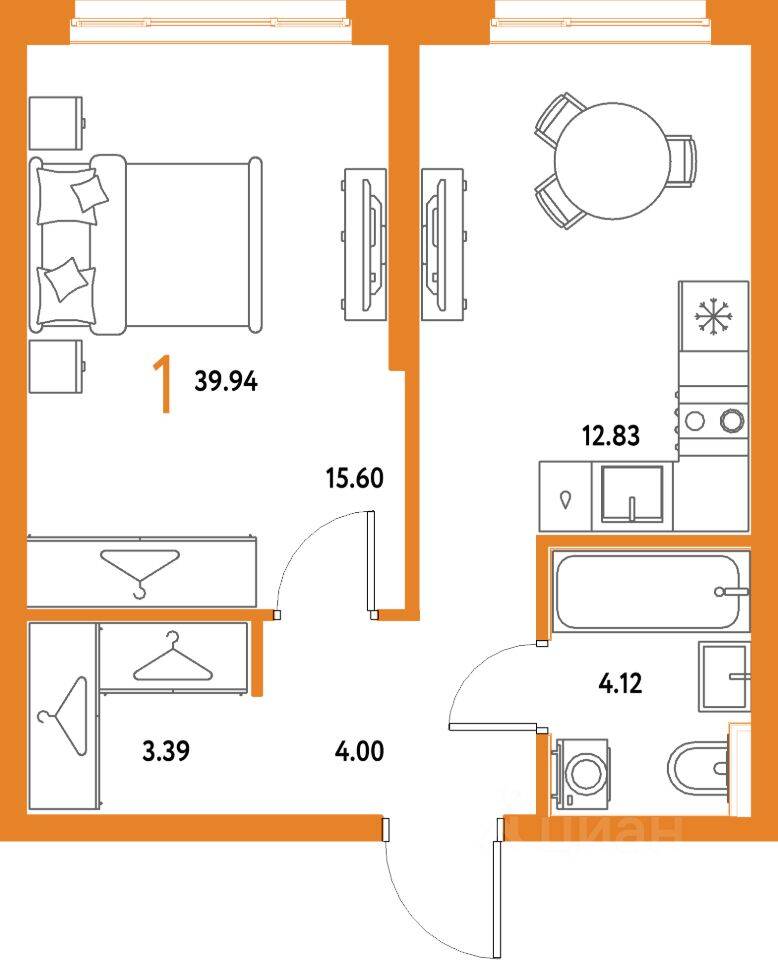 1-комн. квартира, 39,94 м², в ЖК Страна.Парковая