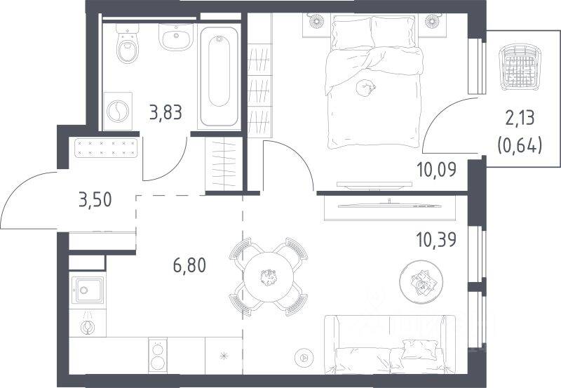 1-комн. квартира, 35,25 м², в ЖК «Остафьево»