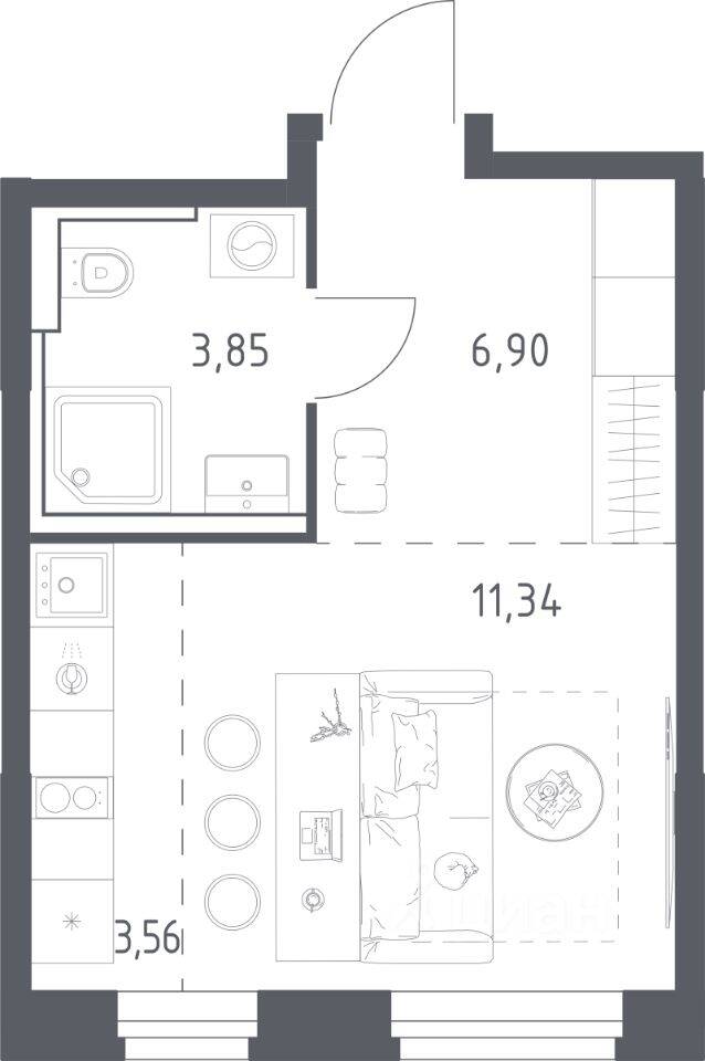 Квартира-студия, 25,65 м², в ЖК Квартал Строгино