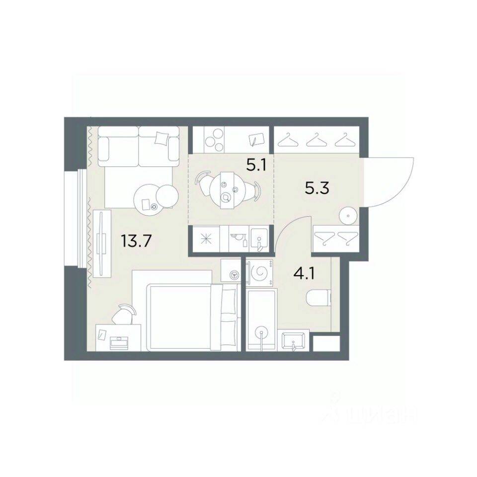 Квартира-студия, 28,2 м², в ЖК «Станиславский»