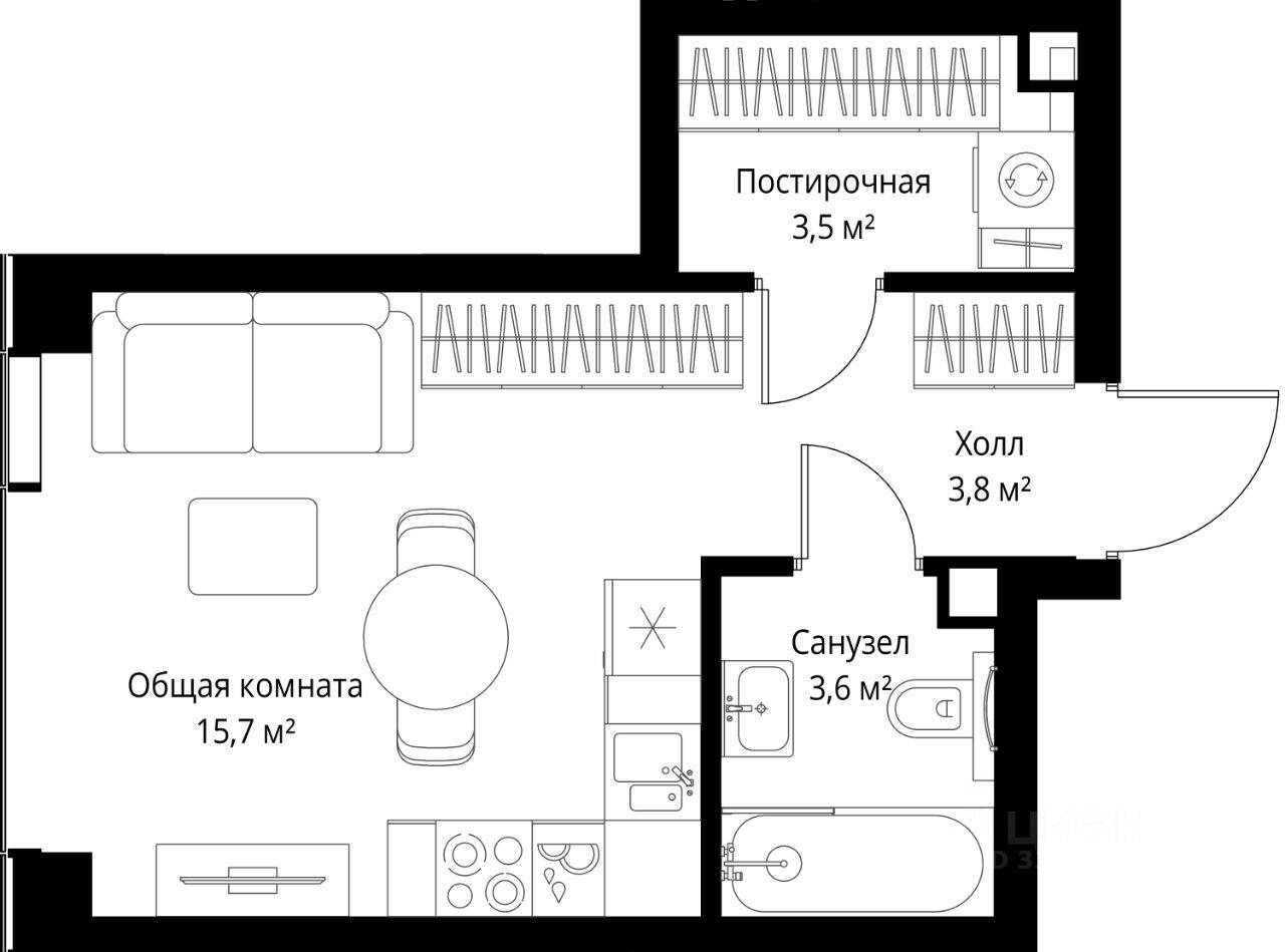 Квартира-студия, 26,6 м², в ЖК Veer