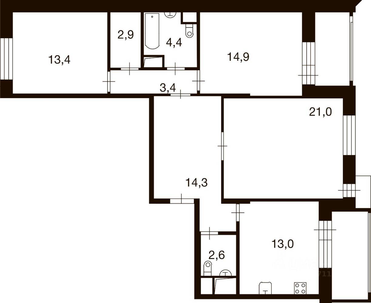 3-комн. квартира, 90,4 м², в ЖК «Ново-Никольское»