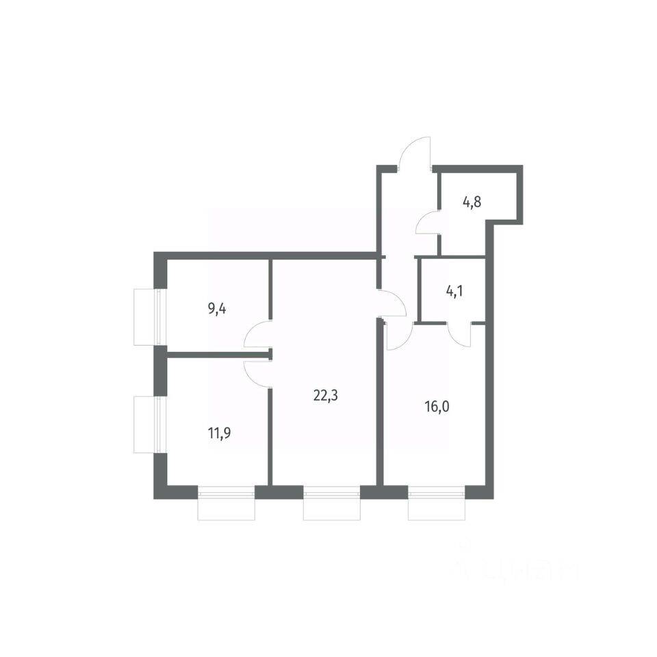 3-комн. квартира, 75,4 м², в ЖК Парусная 1