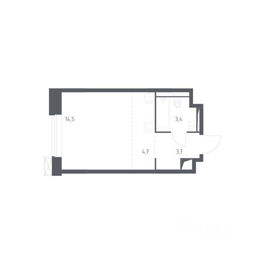 Квартира-студия, 26,2 м², в Апарт-комплекс Верейская 41