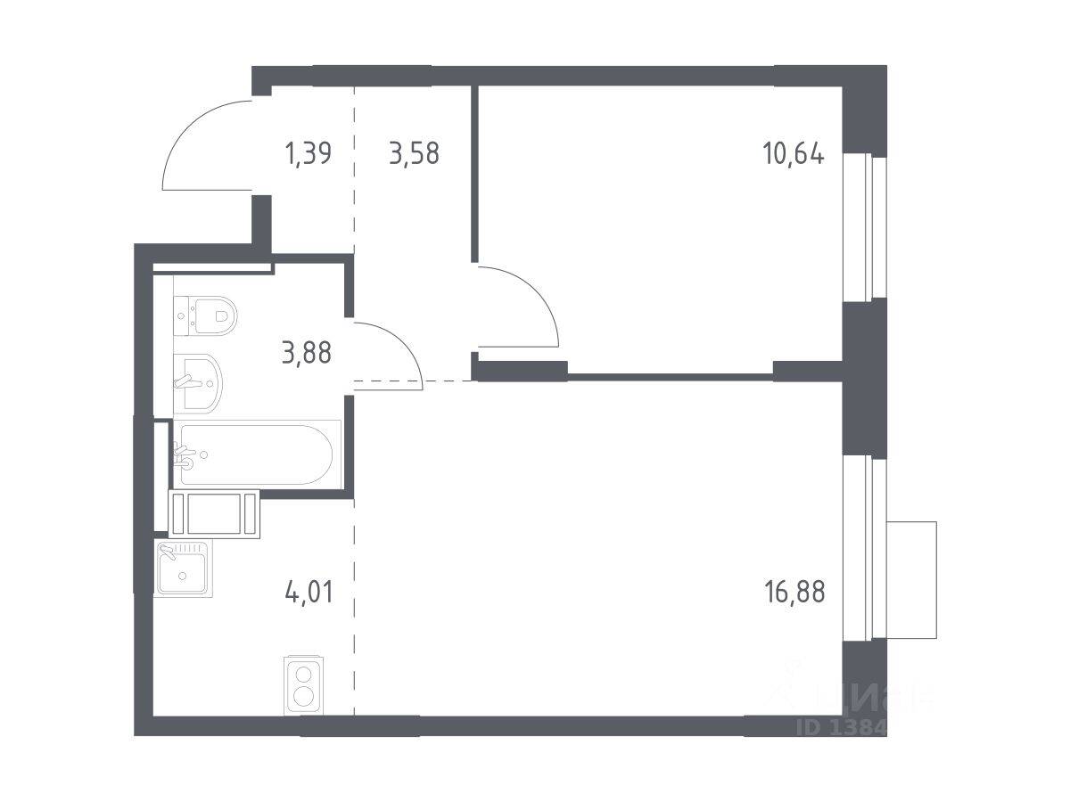 1-комн. квартира, 40,38 м², в ЖК Пятницкие Луга