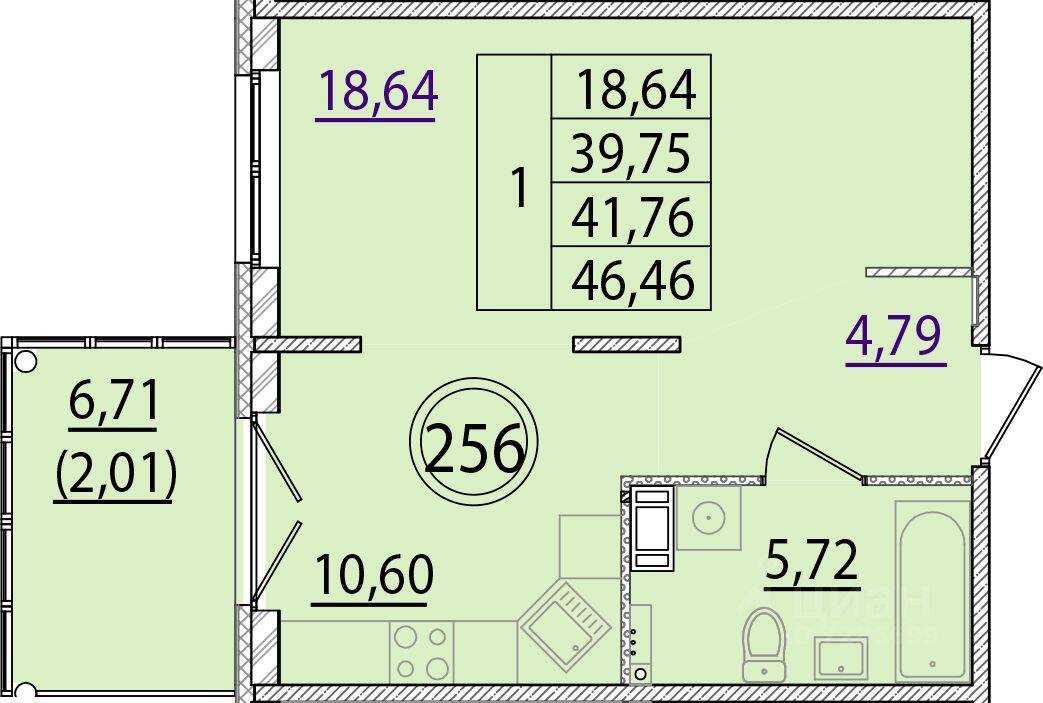 1-комн. квартира, 39,75 м², в Малоэтажный ЖК Образцовый квартал 15