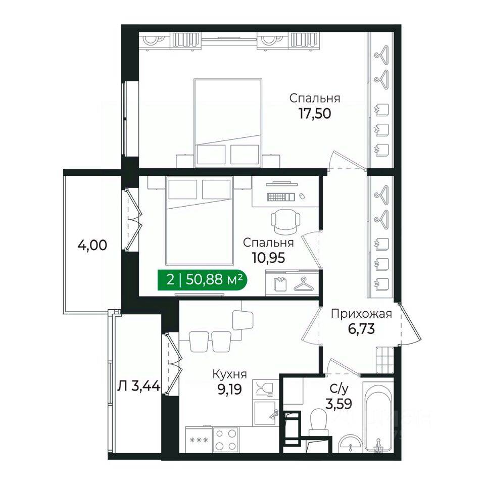2-комн. квартира, 47,3 м², в ЖК Sertolovo Park