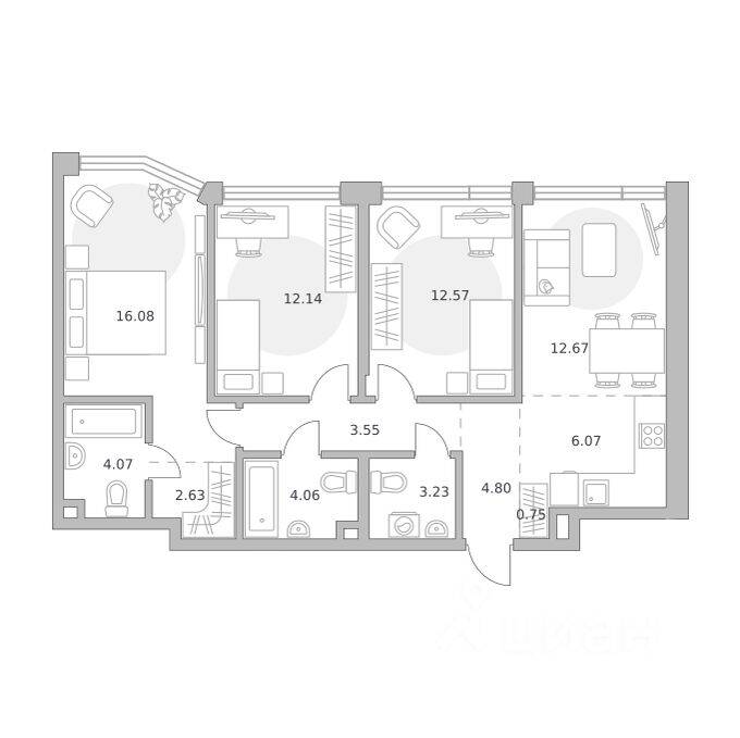 3-комн. квартира, 82,62 м², в ЖК «Мнёвники от Гранель»