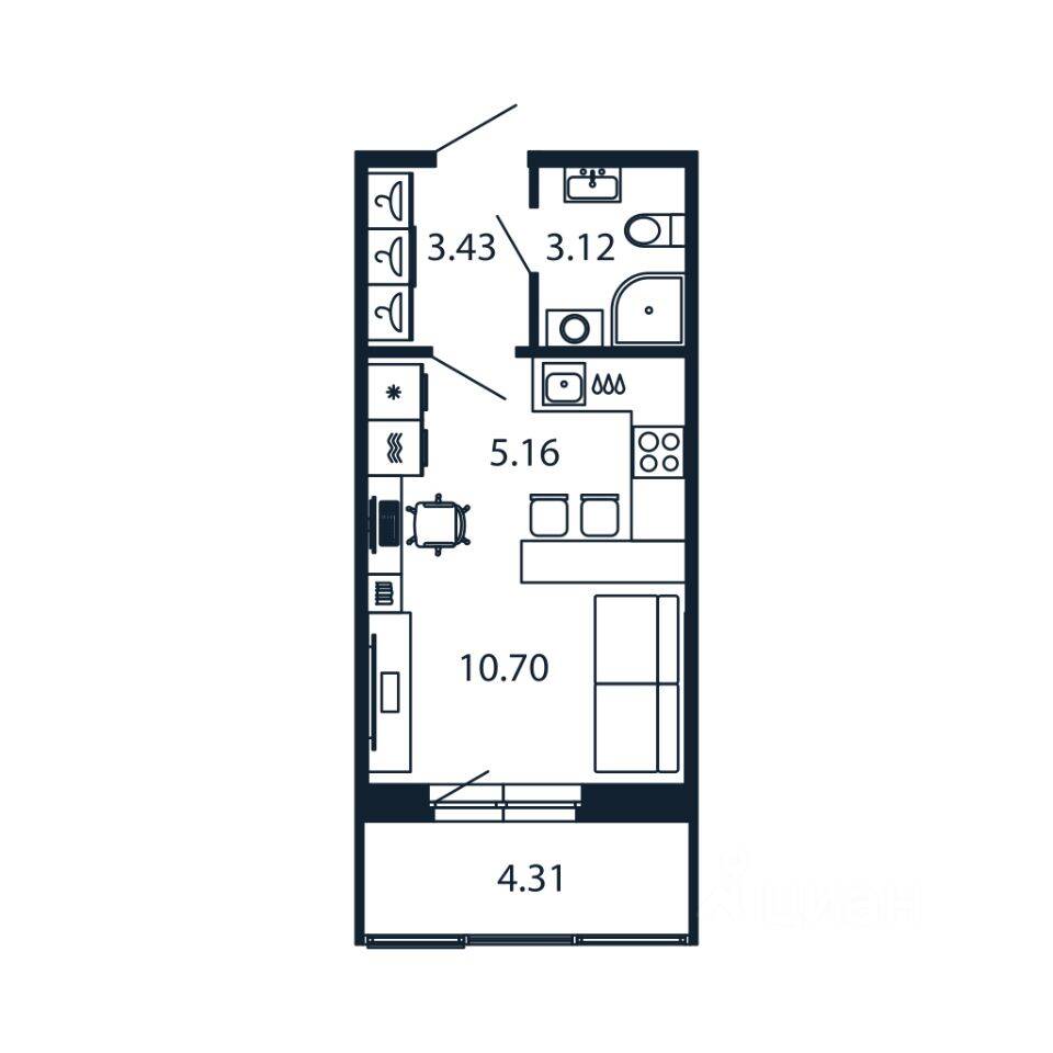 Квартира-студия, 24,56 м², в ЖК Полис Новоселье