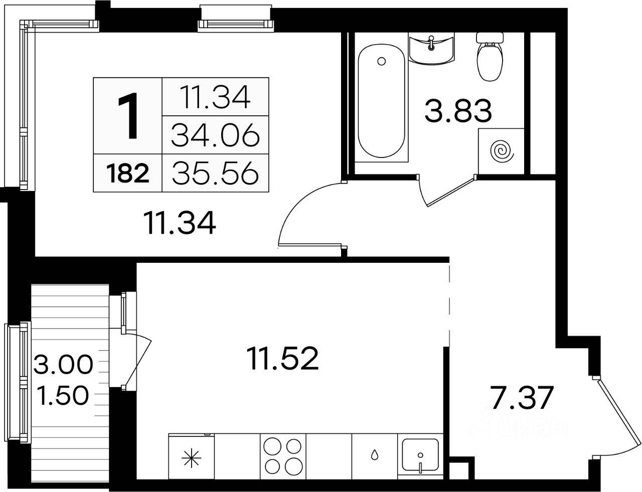 1-комн. квартира, 35,9 м², в ЖК GloraX Парголово