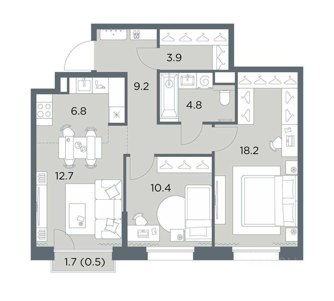 3-комн. квартира, 66,5 м², в ЖК «Станиславский»
