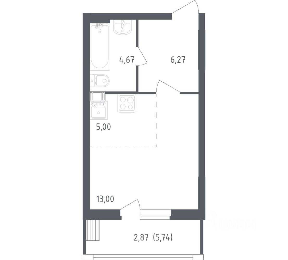 Планировка 1 комнатной квартиры, 31.6 м², в «Егорово Парк»