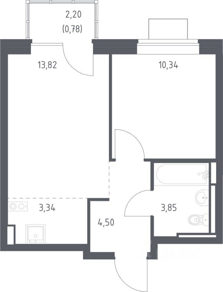 1-комн. квартира, 36,63 м², в ЖК Богдановский Лес