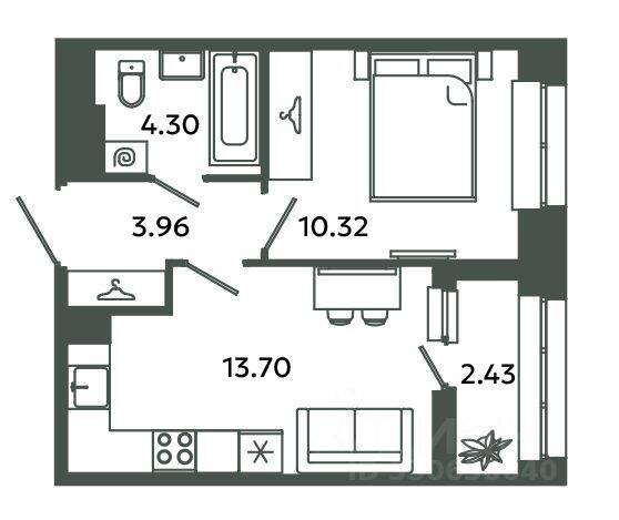 1-комн. квартира, 32,28 м², в ЖК Загляденье