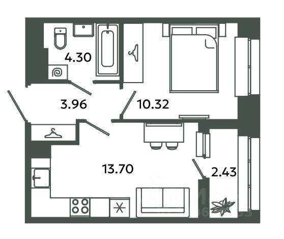 1-комн. квартира, 32,28 м², в ЖК Загляденье