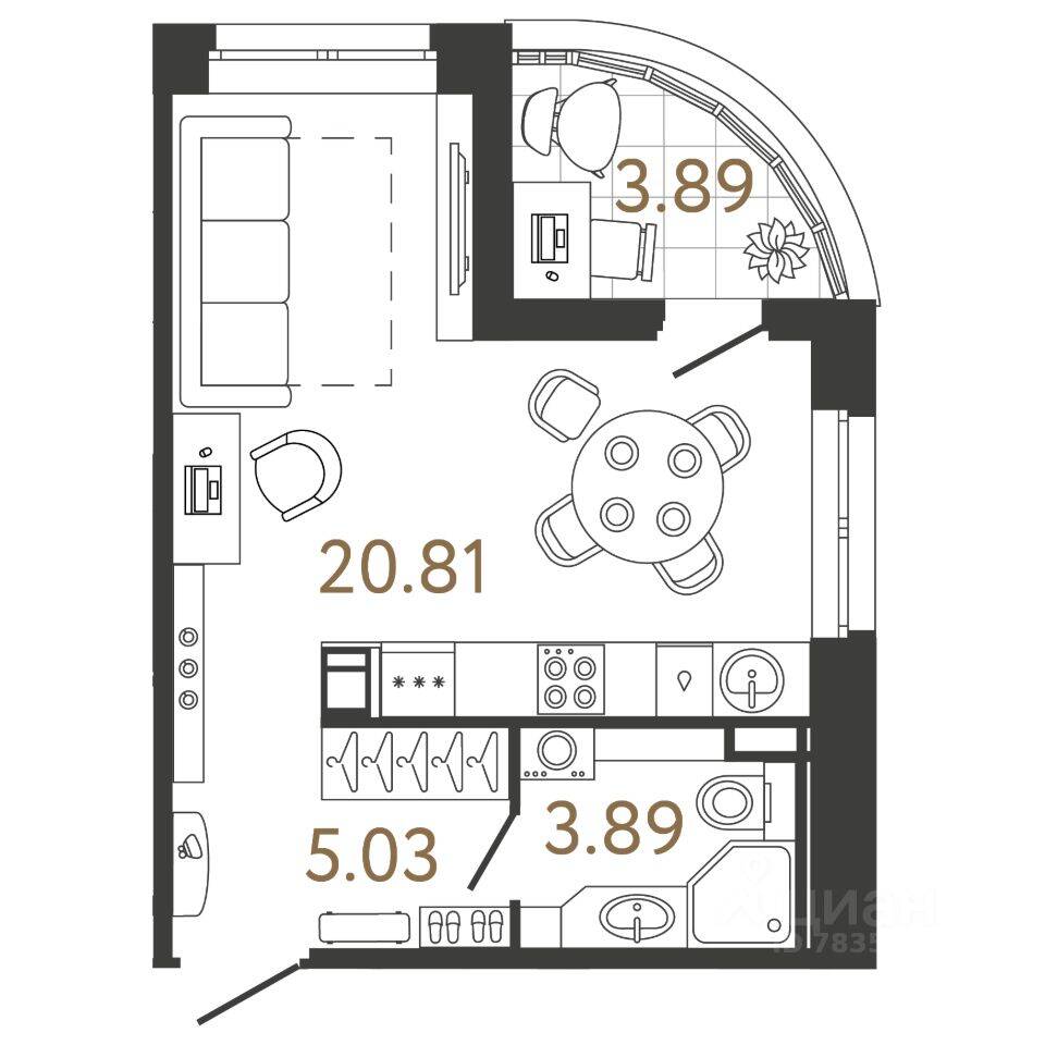 Планировка 1 комнатной квартиры, 29.51 м², в «Ультра Сити 3.0»
