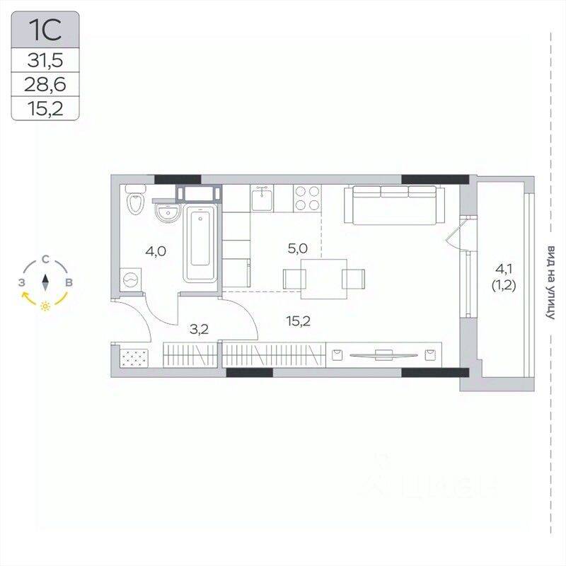 Квартира-студия, 28,6 м², в ЖК «Пироговская Ривьера»