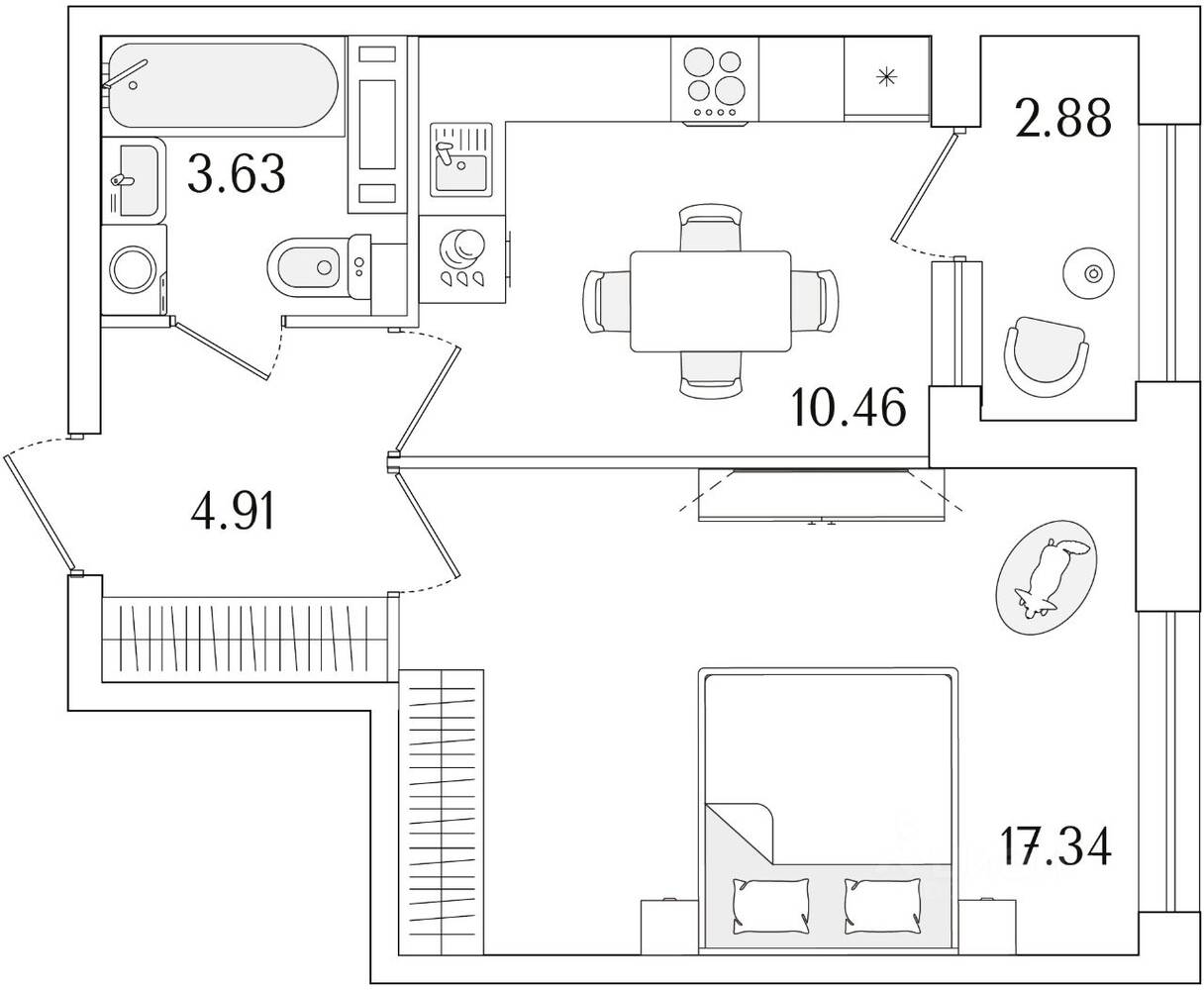 1-комн. квартира, 37,78 м², в ЖК «Аурум»