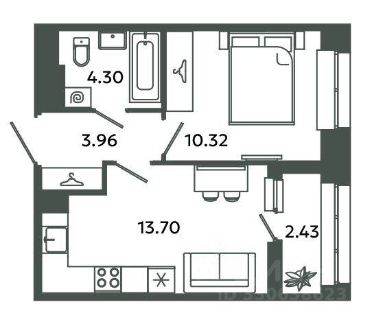 1-комн. квартира, 32,28 м², в ЖК Загляденье