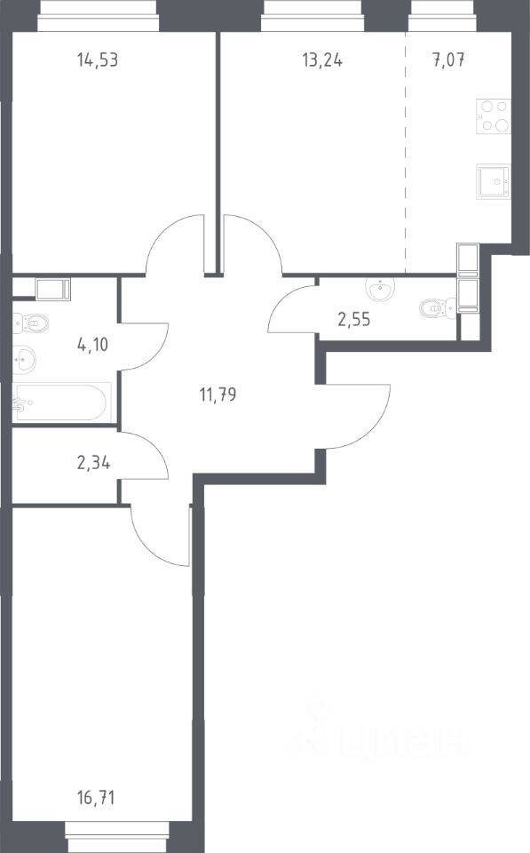 2-комн. квартира, 72,33 м², в ЖК ЭкоБунино