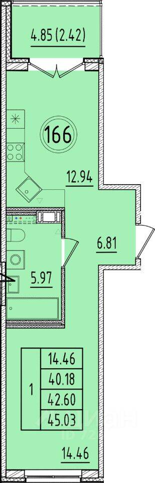 1-комн. квартира, 40,18 м², в Малоэтажный ЖК Образцовый квартал 17