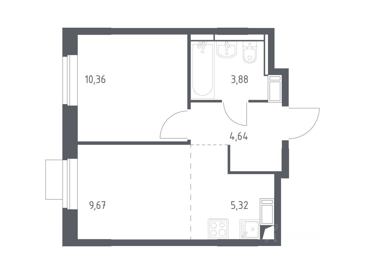 1-комн. квартира, 33,87 м², в ЖК Пятницкие Луга