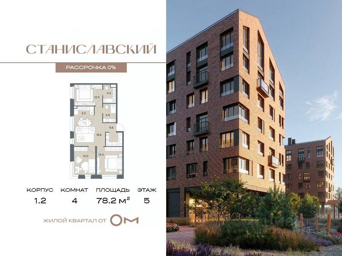 4-комн. квартира, 78,2 м², в ЖК «Станиславский»