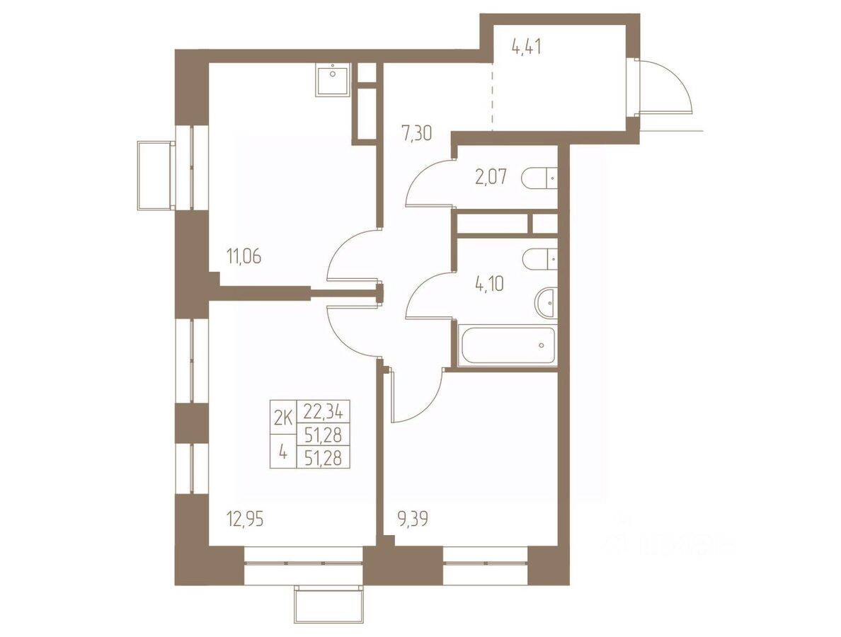 2-комн. квартира, 51,28 м², в ЖК Фабрикант