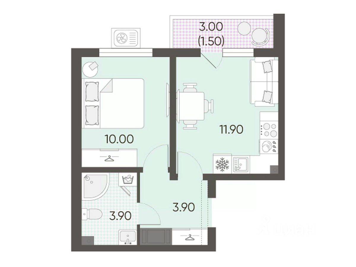 1-комн. квартира, 31,2 м², в ЖК «Ручьи»