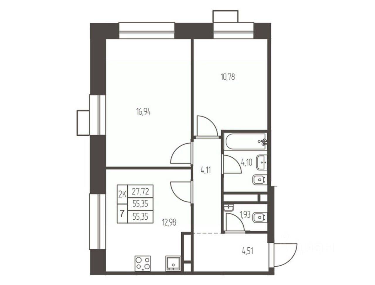 2-комн. квартира, 55,4 м², в ЖК Новая Ивантеевка