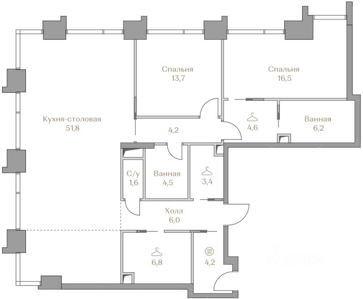 2-комн. квартира, 123,5 м², в ЖК Коллекция Лужники