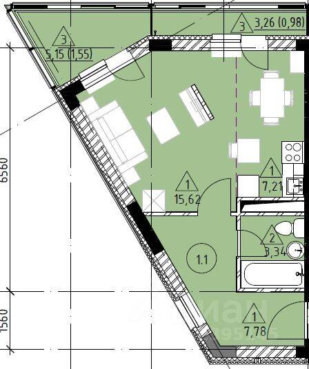 Квартира-студия, 36,48 м², в ЖК Марусино-6