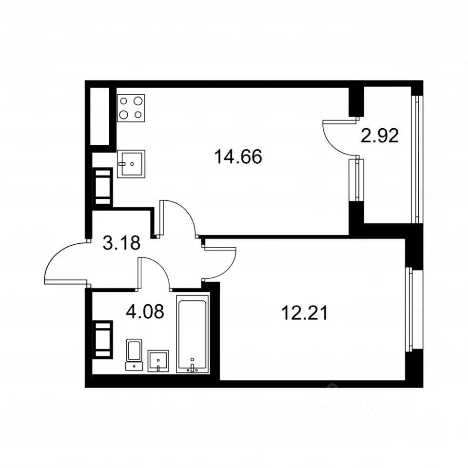 1-комн. квартира, 35,59 м², в ЖК Квартал Заречье
