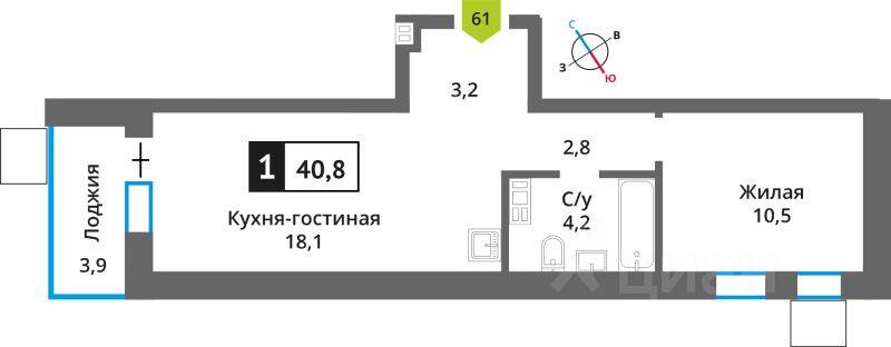 1-комн. квартира, 38,6 м², в ЖК Никольский квартал Отрада