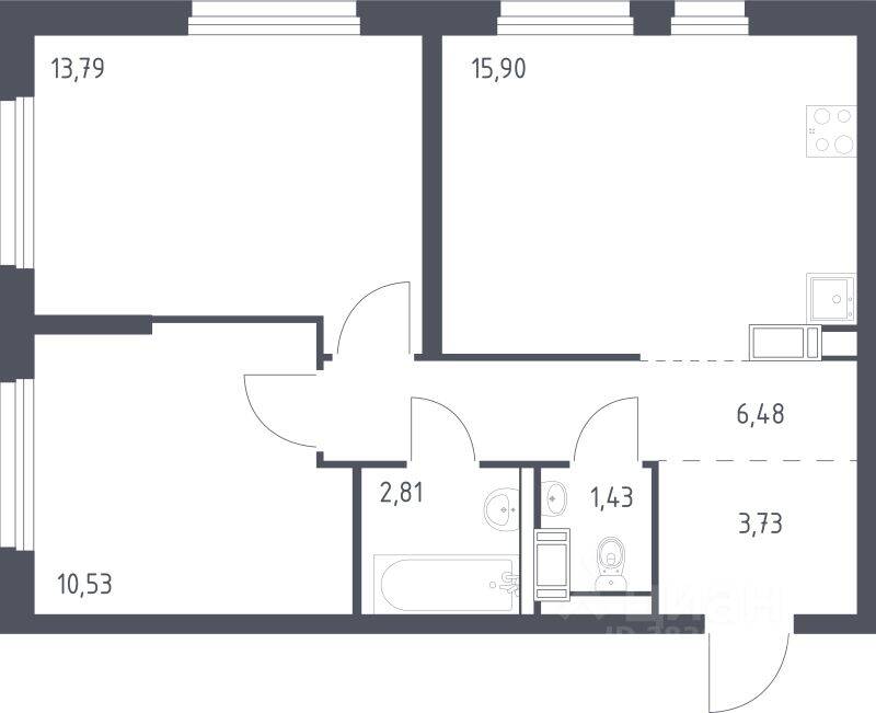 2-комн. квартира, 54,67 м², в ЖК Квартал Торики