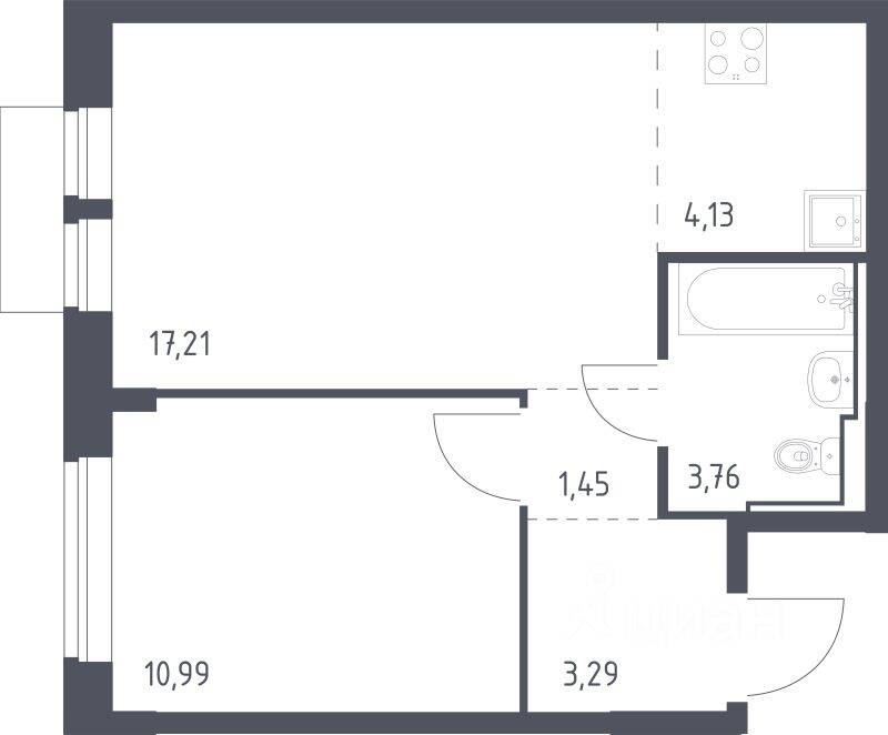 1-комн. квартира, 40,83 м², в ЖК Молжаниново